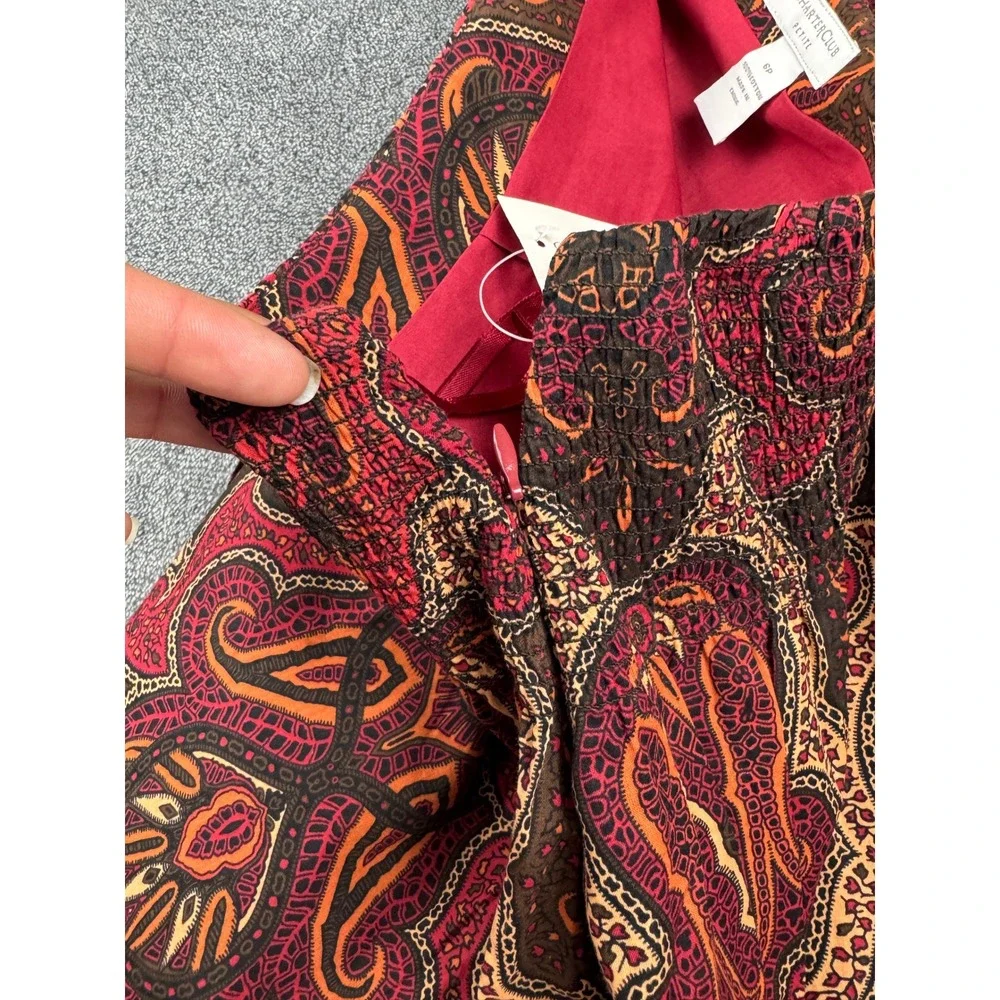 Charter Club Petite Paisley A-Line Skirt Red‎ 6P Morocco II Cotton Smocked